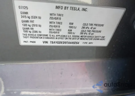 2026 Tesla Model Y Premium Rear-Wheel Drive z USA, uszkodzony, nr VIN 7SAYGDED9TA449264